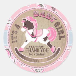 Western babystövel i Cowgirl Rocking Horse Runt Klistermärke