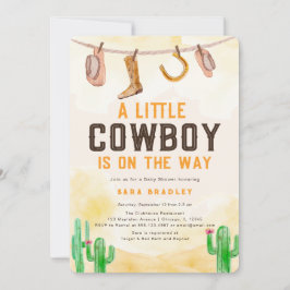 Western babystövel med vattendfärg Little Cowboy Inbjudningar