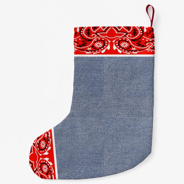 Western Bandana och Blue Jean Faux Print Liten Julstrumpa (Baksidan)