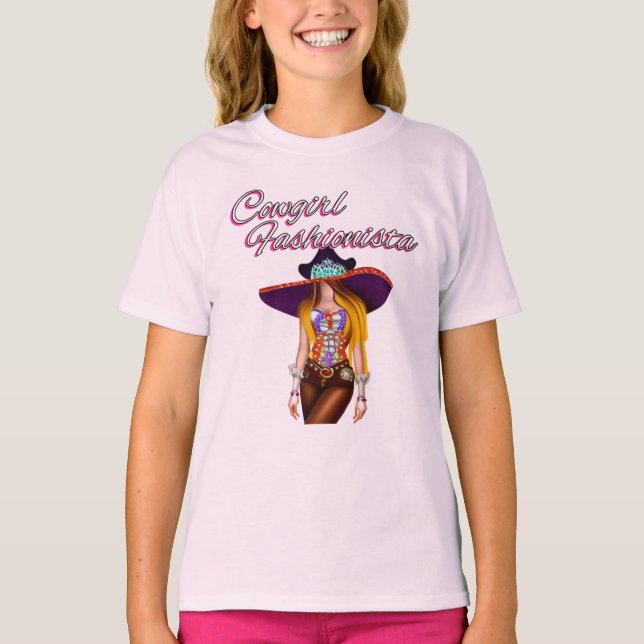 Western bära för barn, Cowgirl w Cowgirl Hat Mode T Shirt (Framsida)