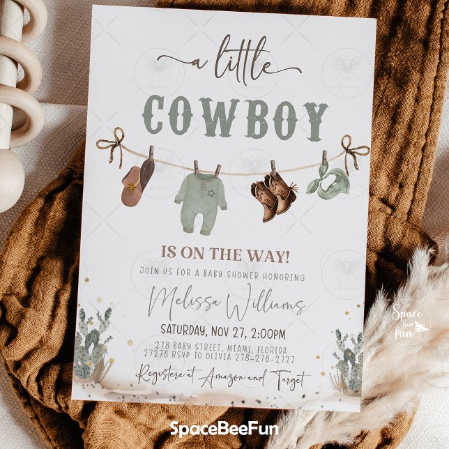 Western barnskötare inbjudningar (cowboy baby shower invitation, little cowboy is on the way, western baby shower invite, wild west ba)