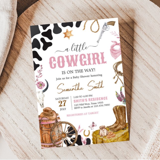Western barnstödsmaskin inbjudningar (Country Cowgirl Rodeo Baby Shower Invitation)