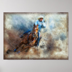 Western Barrel Tävla Cowgirl Decoupage Poster
