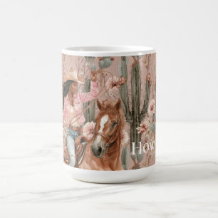 Western Black Cowgirl Rosa Cactus Blommigt Kaffemugg