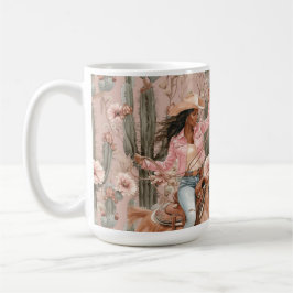 Western Black Cowgirl Rosa Cactus Blommigt Kaffemugg