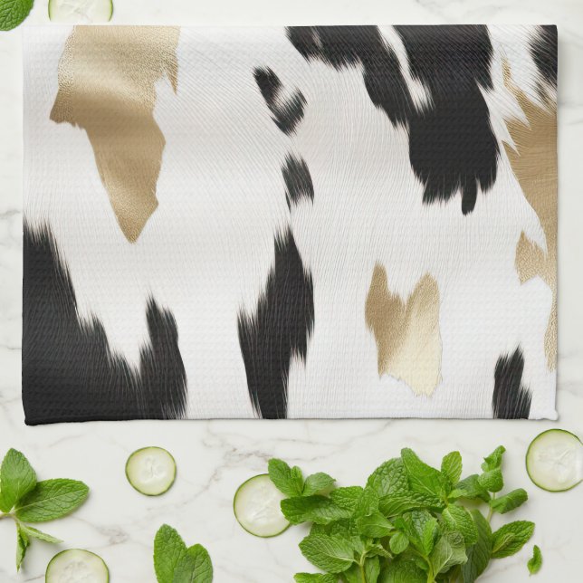 Western Black White Glam Guld Cowhide Kökshandduk (Vikta)
