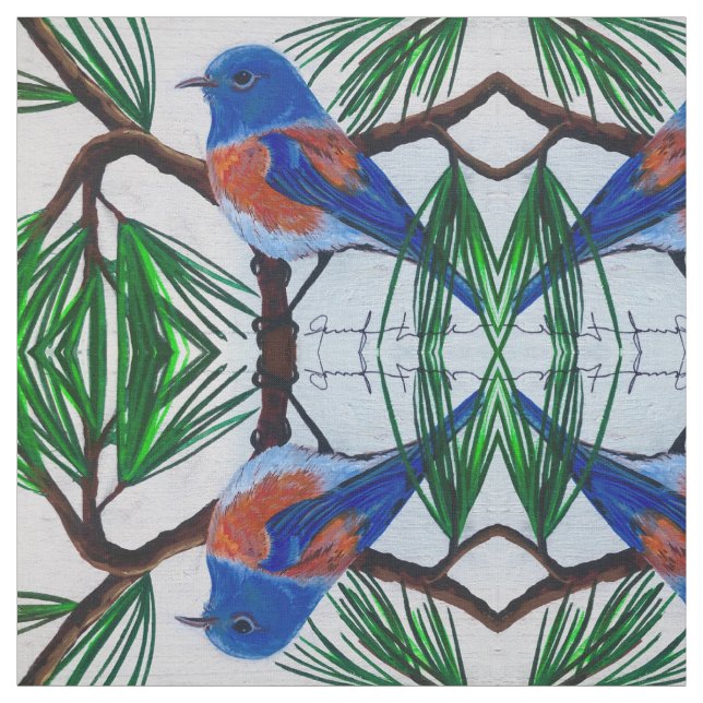 Western blåfågel i Gräs Fabric Tyg (Provkarta)