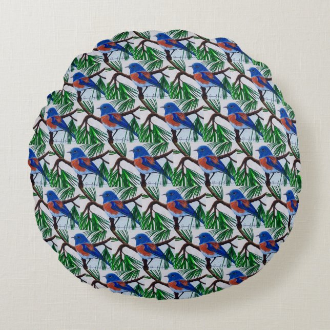 Western blåfågelpouf Pillow Rund Kudde (Framsidan)
