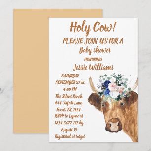 Western Blommigt Boho för Cute Cow Farm Land Pojke Inbjudningar