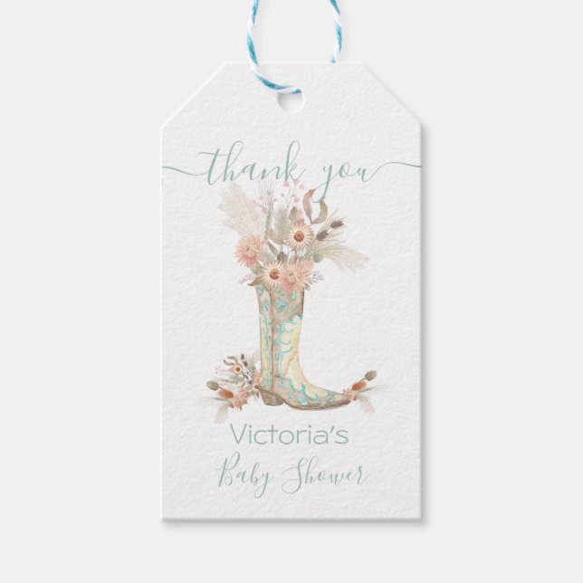 Western Blommigt Boots Shower Presentetikett (Framsidan)