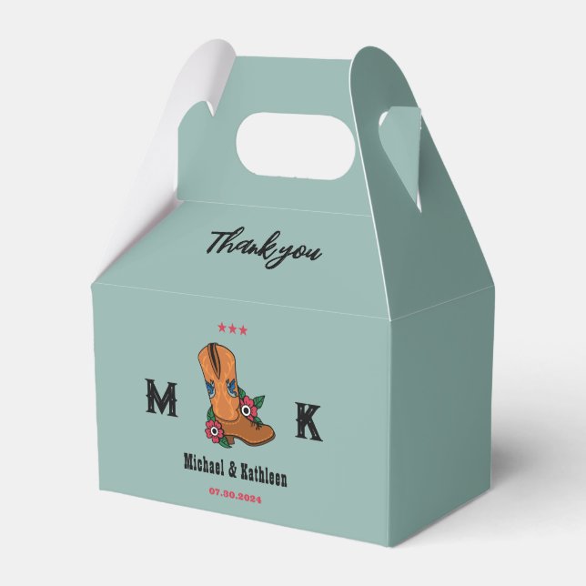 Western Blommigt Cowboy Boot Boho Landsbyggsbröllo Presentaskar (Framsidan Sidan)