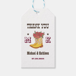 Western Blommigt Cowboy Boot Monogram Rustic Bröll Presentetikett