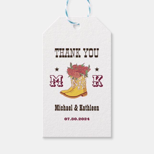 Western Blommigt Cowboy Boot Monogram Rustic Bröll Presentetikett (Framsidan)