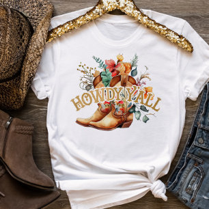 Western Blommigt Cowboy Boots Howdy Y'all T-Shirt