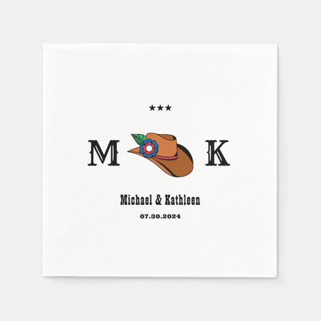 Western Blommigt Cowboy Hat Rustic-Landsbyggsbröll Pappersservett (Framsidan)