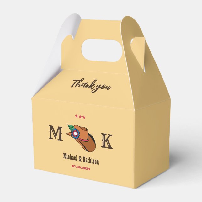 Western Blommigt Cowboy Hat Rustic-Landsbyggsbröll Presentaskar (Framsidan Sidan)