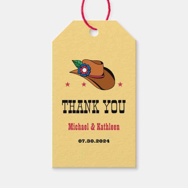 Western Blommigt Cowboy Hat Rustic-Landsbyggsbröll Presentetikett (Framsidan)