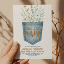 Western Blommigt Denim Boy Blue Jean Baby Shower