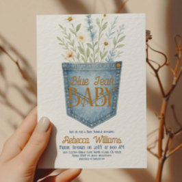 Western Blommigt Denim Boy Blue Jean Baby Shower Inbjudningar