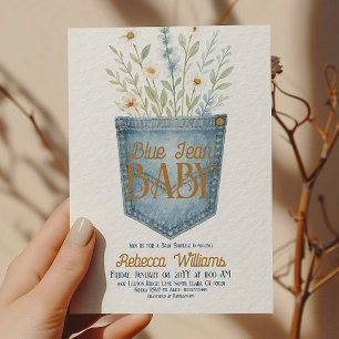 Western Blommigt Denim Boy Blue Jean Baby Shower Inbjudningar
