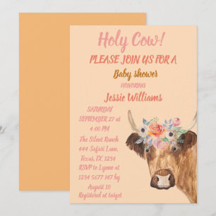 Western Blommigt för Cute Cow Boho Land Flicka Inbjudningar