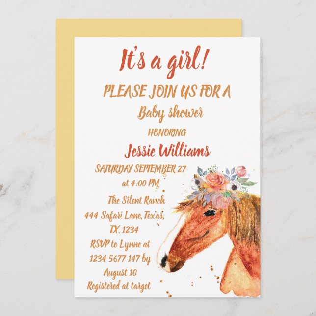 Western Blommigt för Cute Horse Boho Ranch Flicka Inbjudningar (Fram/baksida)