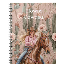 Western Blond Cowgirl Rosa Cactus Blommigt Anteckningsbok