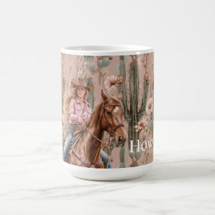 Western Blond Cowgirl Rosa Cactus Blommigt Kaffemugg