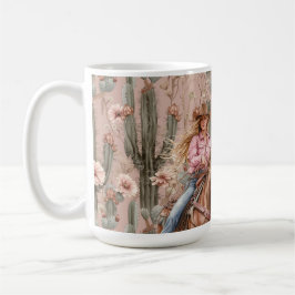 Western Blond Cowgirl Rosa Cactus Blommigt Kaffemugg