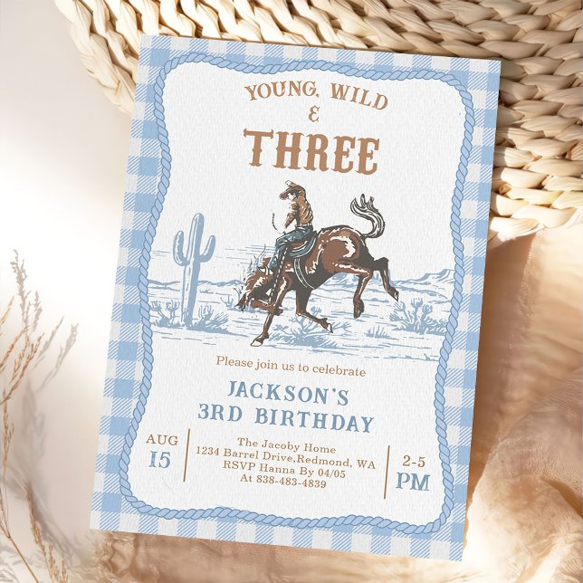 Western Blue Boys Rodeo 3-års födelsedagsinbjudan  Inbjudningar (Skapare uppladdad)