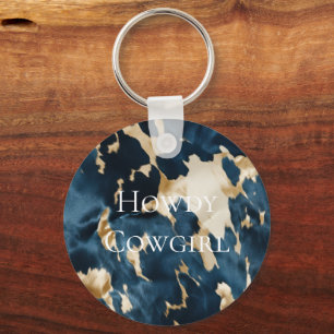 Western Blue Brown Guld Cowhide Nyckelring