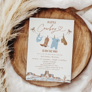 Western Blue Clothesline Little Cowboy Baby Shower Inbjudningar