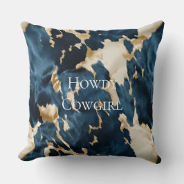 Western Blue Cream Guld Cowboy Cowgirl Cowhide Kudde