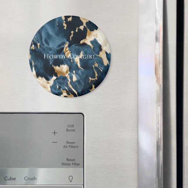 Western Blue Cream Guld Cowboy Cowgirl Cowhide Magnet (In Situ (Fridge))
