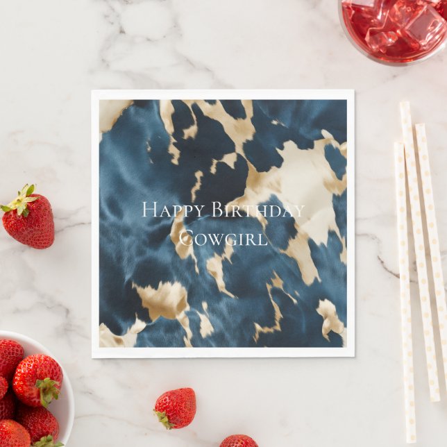 Western Blue Cream Guld Cowboy Cowgirl Cowhide Pappersservett (Insitu)