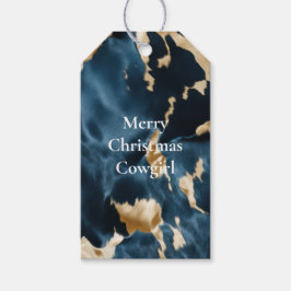 Western Blue Cream Guld Cowboy Cowgirl Cowhide Presentetikett