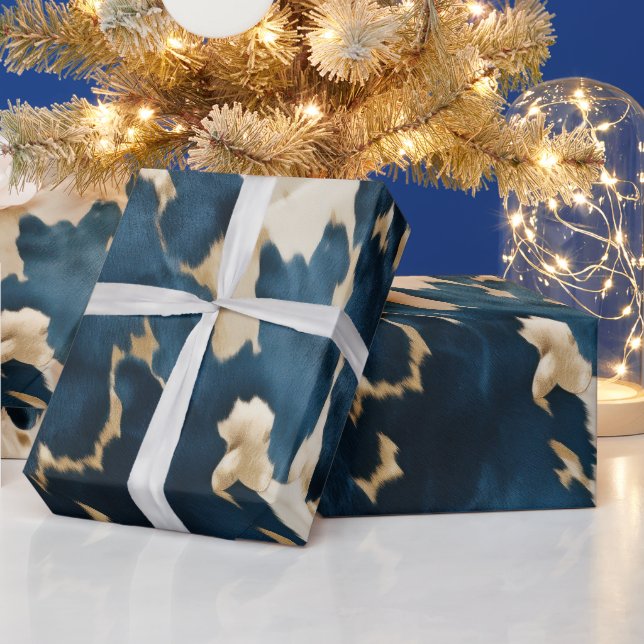 Western Blue Cream Guld Cowboy Cowgirl Cowhide Presentpapper (Helgdagar)
