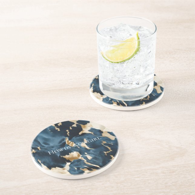 Western Blue Cream Guld Cowboy Cowgirl Cowhide Underlägg (Sidan)