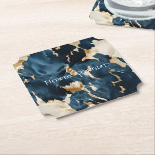 Western Blue Cream Guld Cowboy Cowgirl Cowhide Underlägg Papper
