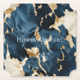 Western Blue Cream Guld Cowboy Cowgirl Cowhide Underlägg Papper