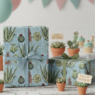 Western Blue Desert Cacti och Succulents Presentpapper