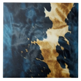 Western Blue Guld Cowboy Cowgirl Cowhide Kakelplatta