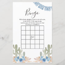 Western Blue Kaktus Baby Shower Bingo Spel Dusch