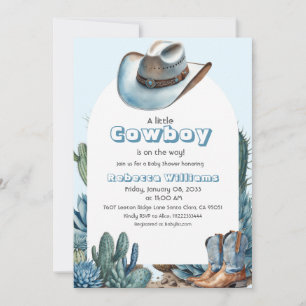 Western Blue Little Cowboy Rodeo Boy Shower Inbjudningar
