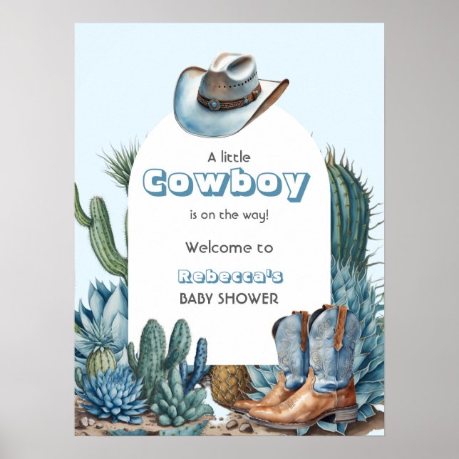 Western Blue Little Cowboy Rodeo Boy Shower Poster (Framsidan)