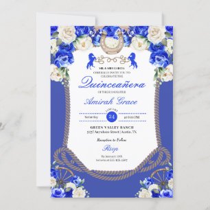 Western Blue Ro Charro Cowgirl Quinceañera Inbjudningar