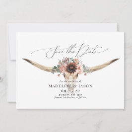 Western bohemisk Blommigt Cow Skull Bröllop Spara Datumet