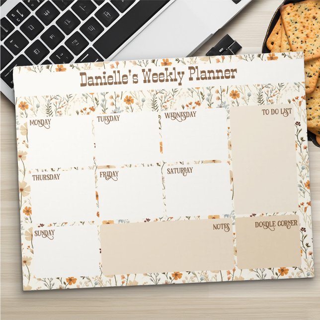 Western Boho Blommigt Anpassningsbar Veckovis plan Anteckningsblock (Western Boho Floral Weekly Planner by Darling & May)