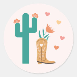 Western Boho Boot & Cactus Sticker Runt Klistermärke