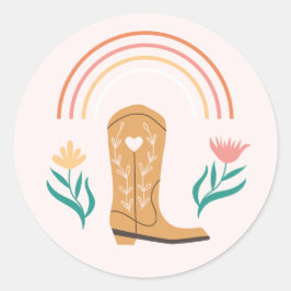 Western Boho Boot & Wildblommor Sticker Runt Klistermärke